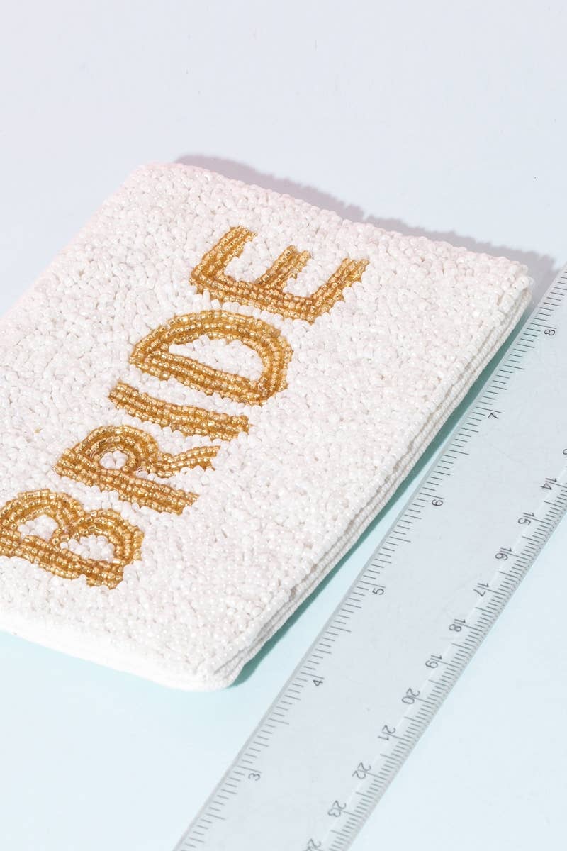 Gold Bride Print White Beaded Coin Purse