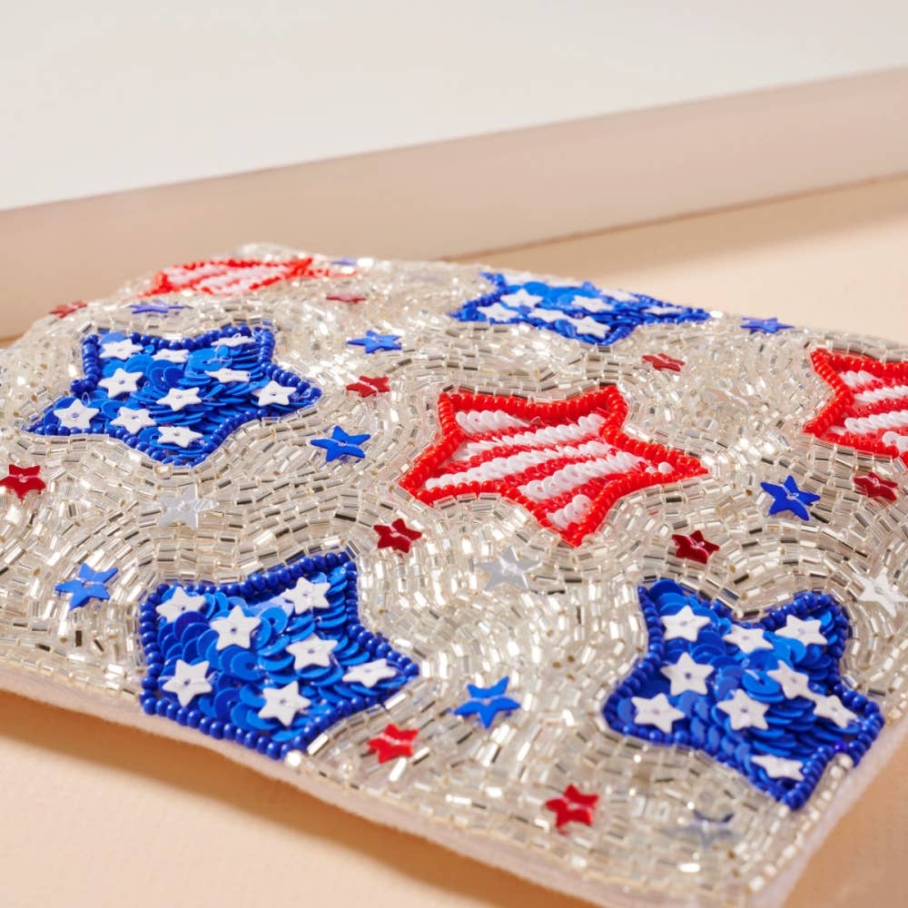 USA Stars Seed Beaded Coin Pouch
