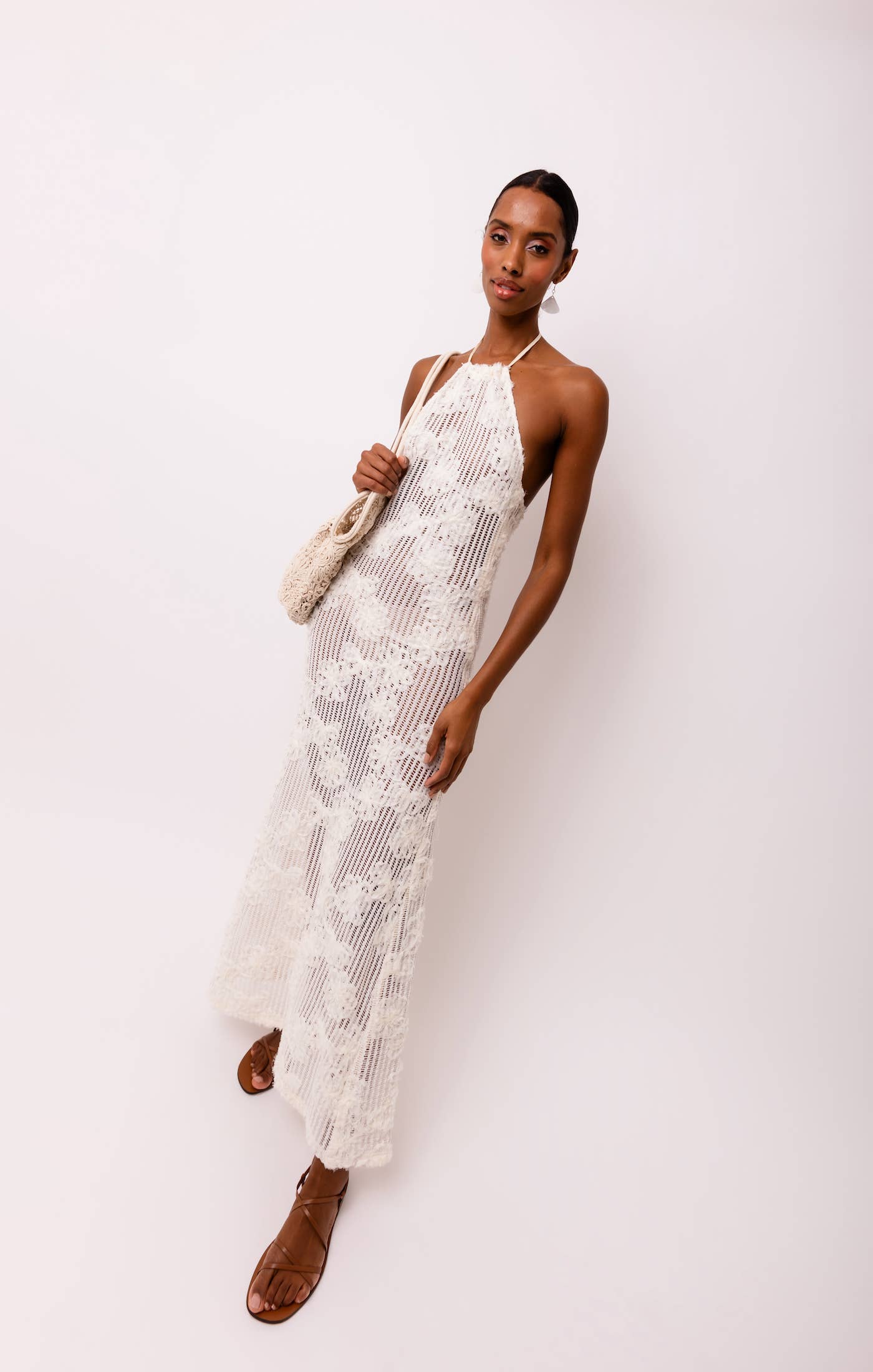 Cici Crochet Floral Printed Halter Neck Maxi Dress