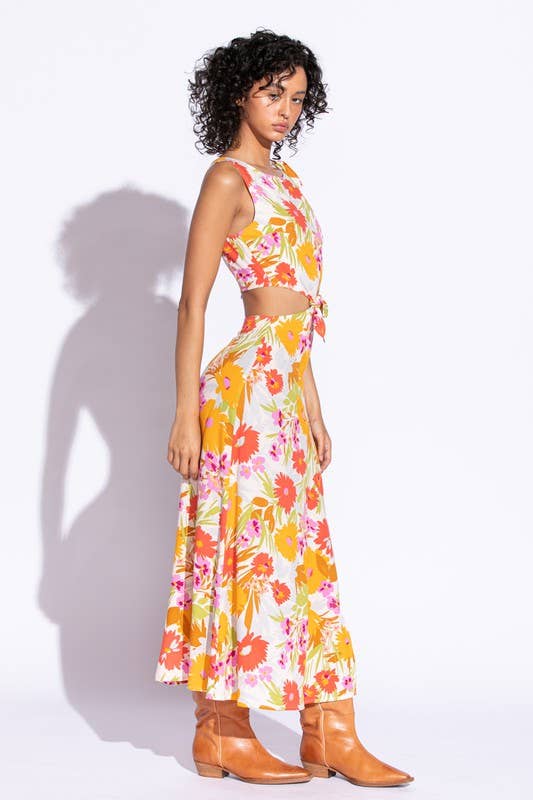 Floral Knotted Waist Maxi Dress