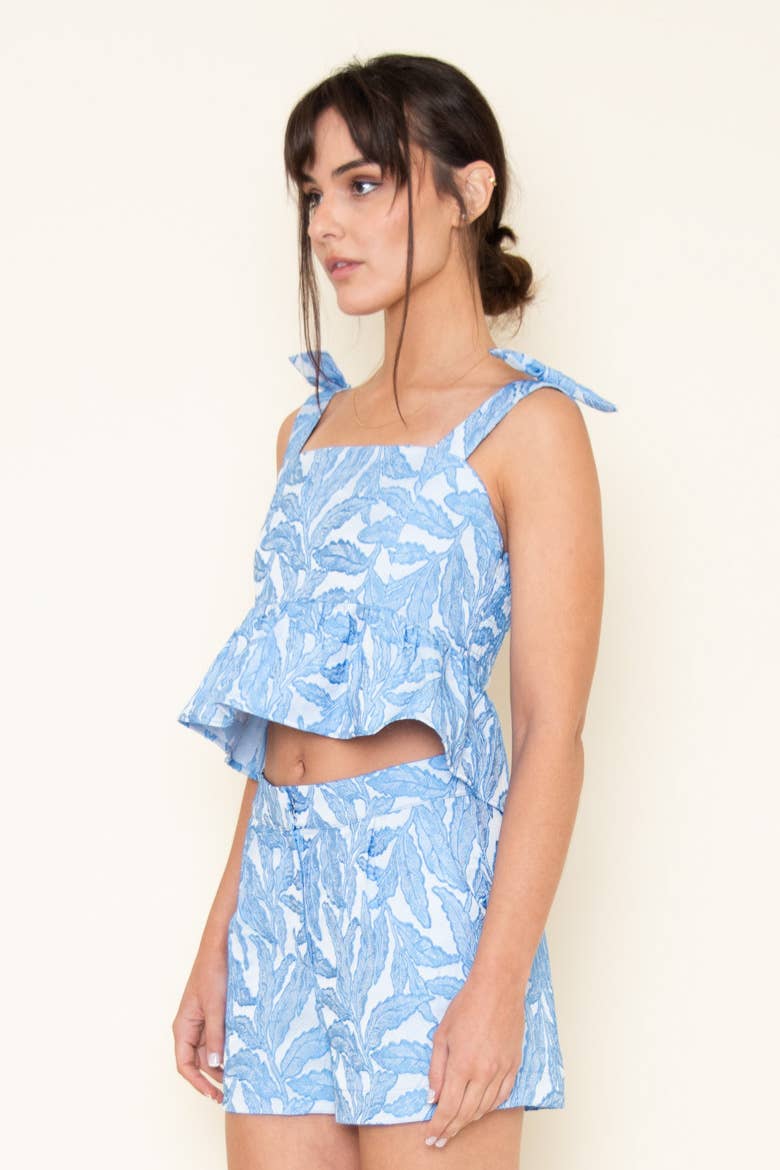 Floral Jacquard Shoulder Bow Top