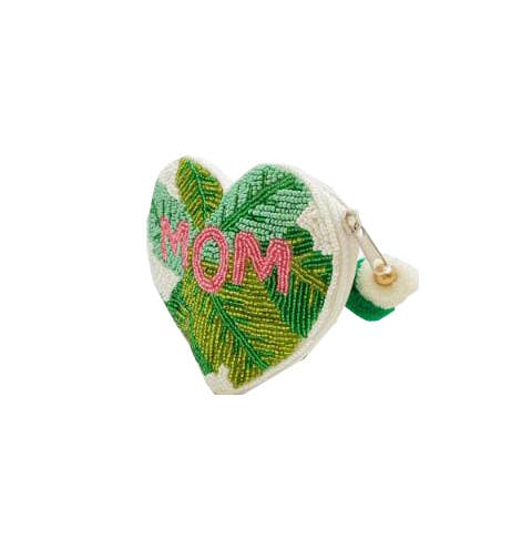 Heart Shaped MOM Beaded Coin Purse