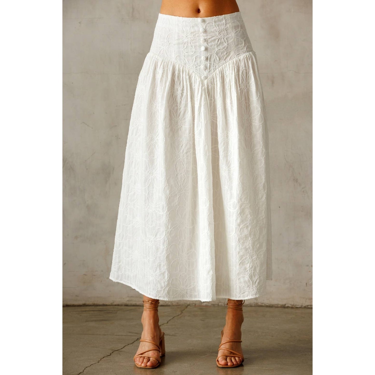 White Floral Midi Skirt