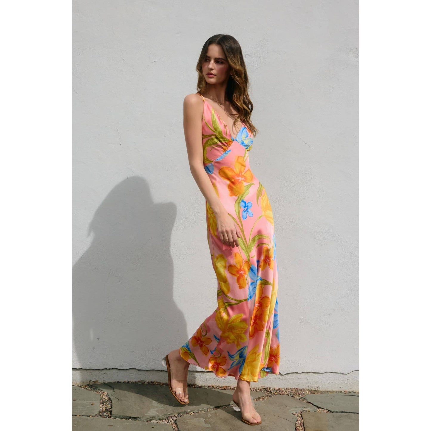 Blushing Blossom Cross Tie Back Maxi Dress