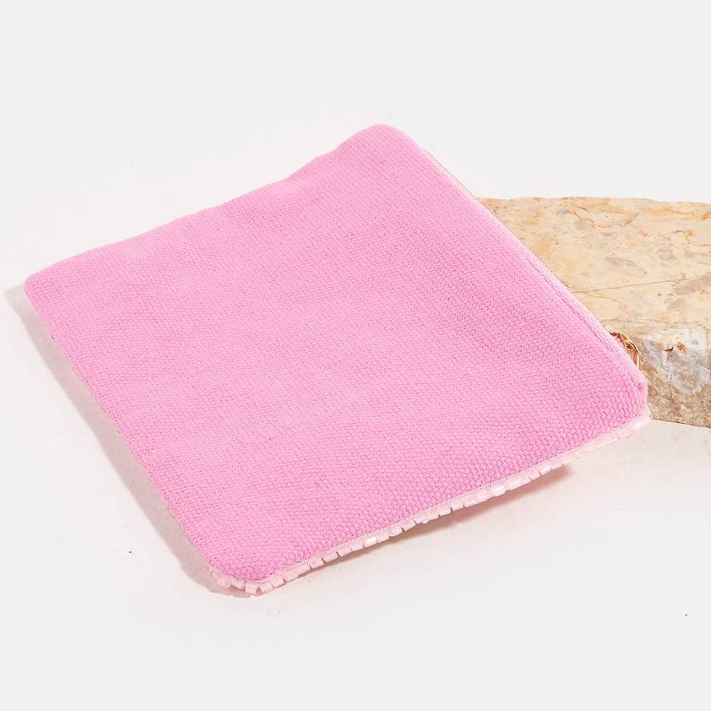Daisy Flowers Pink Seed Beaded Coin Purse
