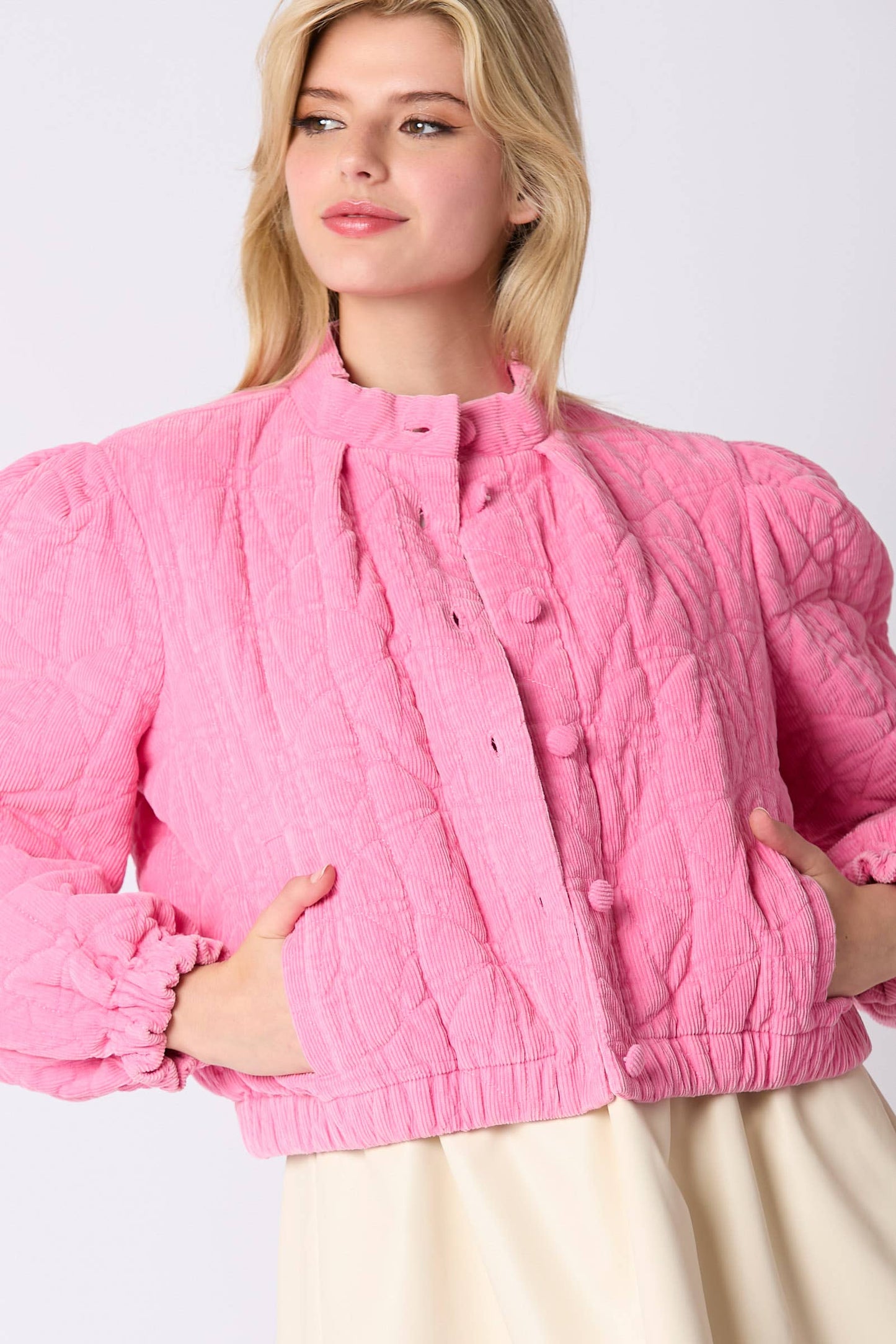 Bow Quilted Padded Corduroy Jacket