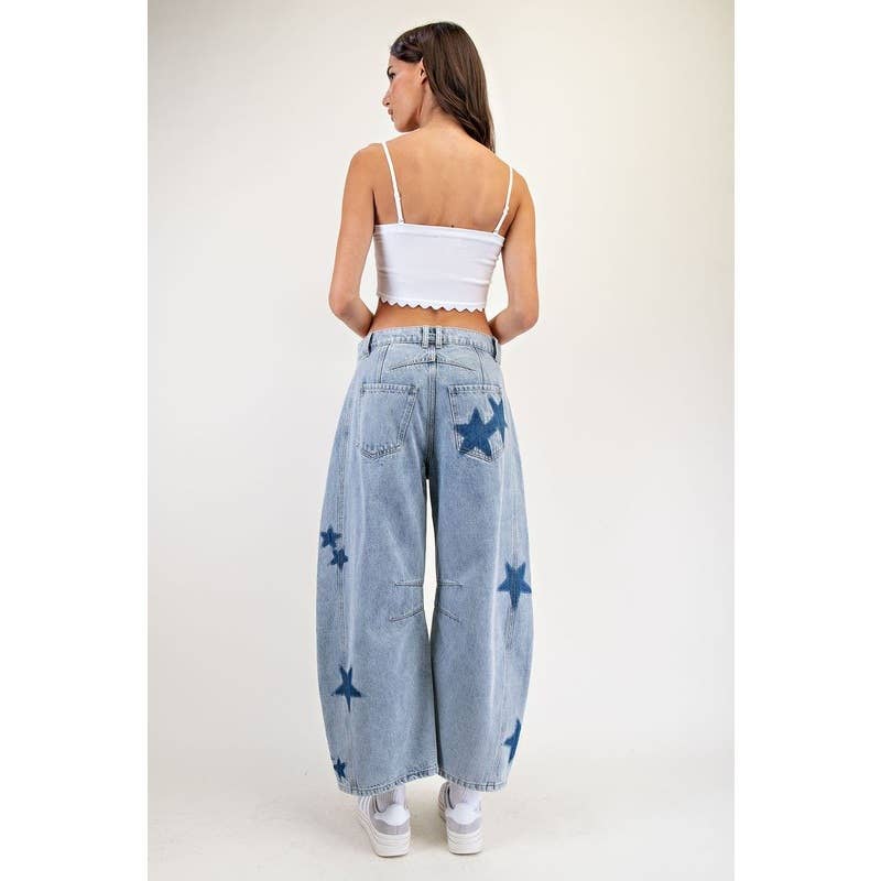 Mineral Washed Star Barrel Jeans