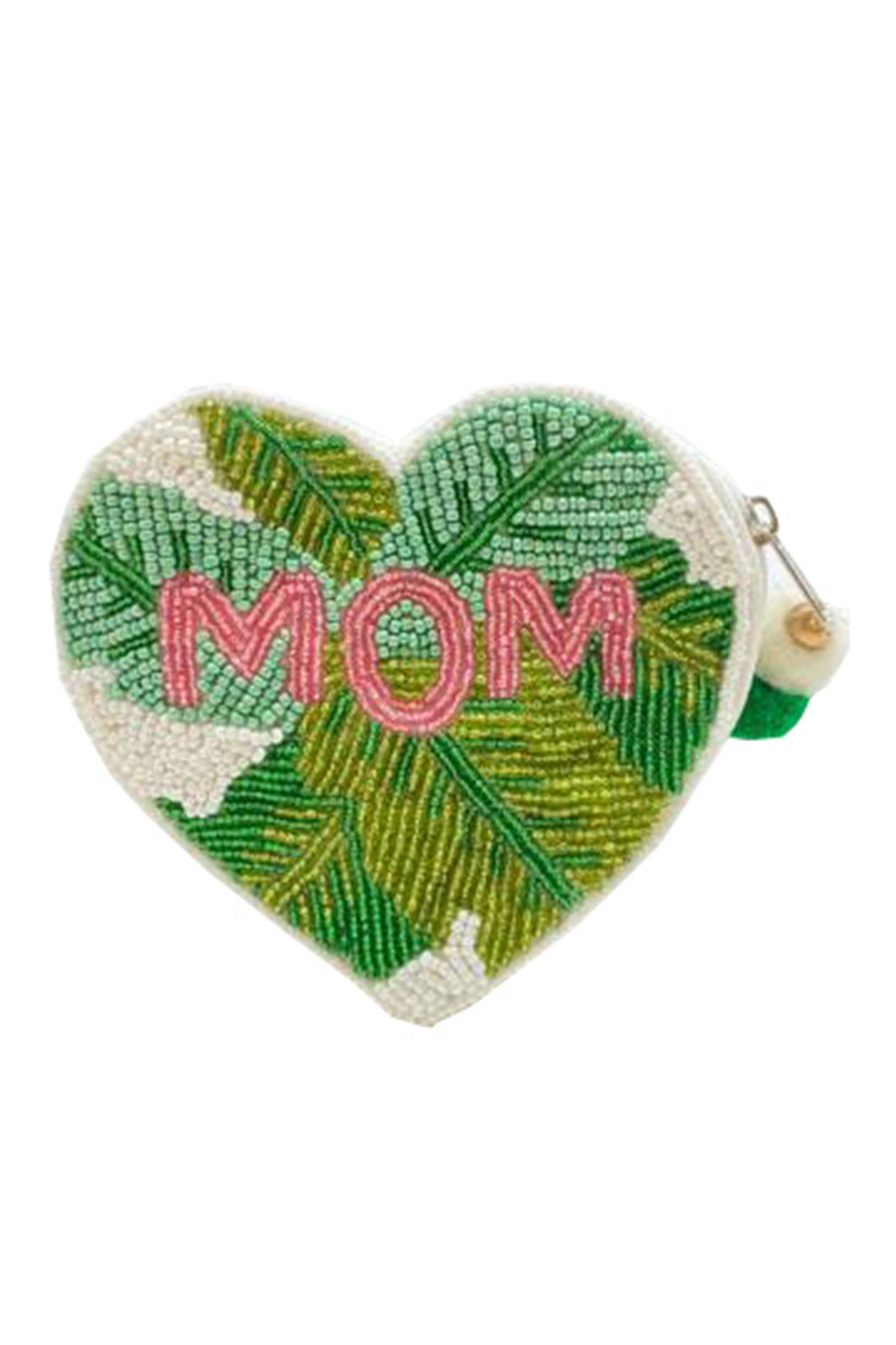 Heart Shaped MOM Beaded Coin Purse
