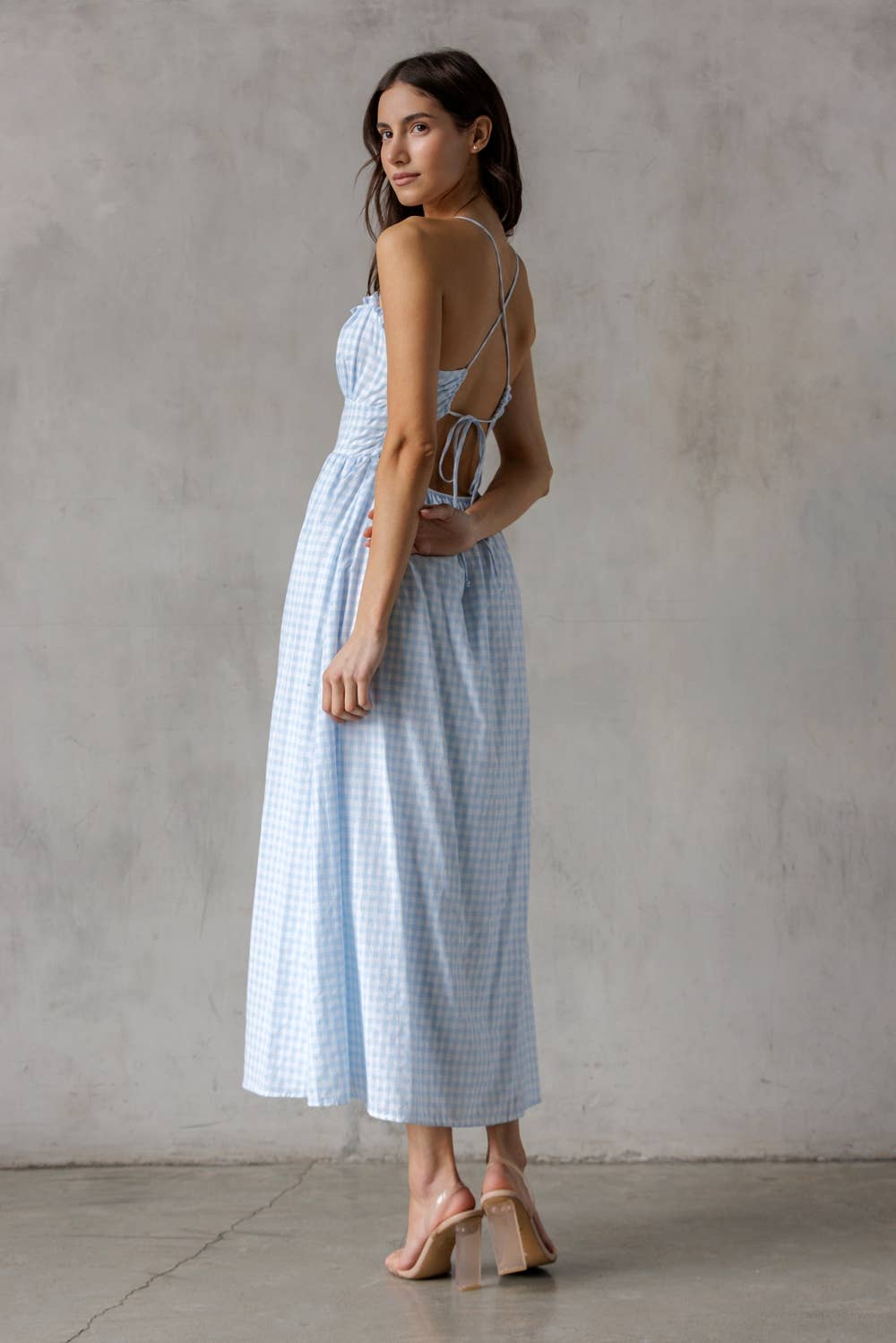 Blue & White Gingham Midi Dress