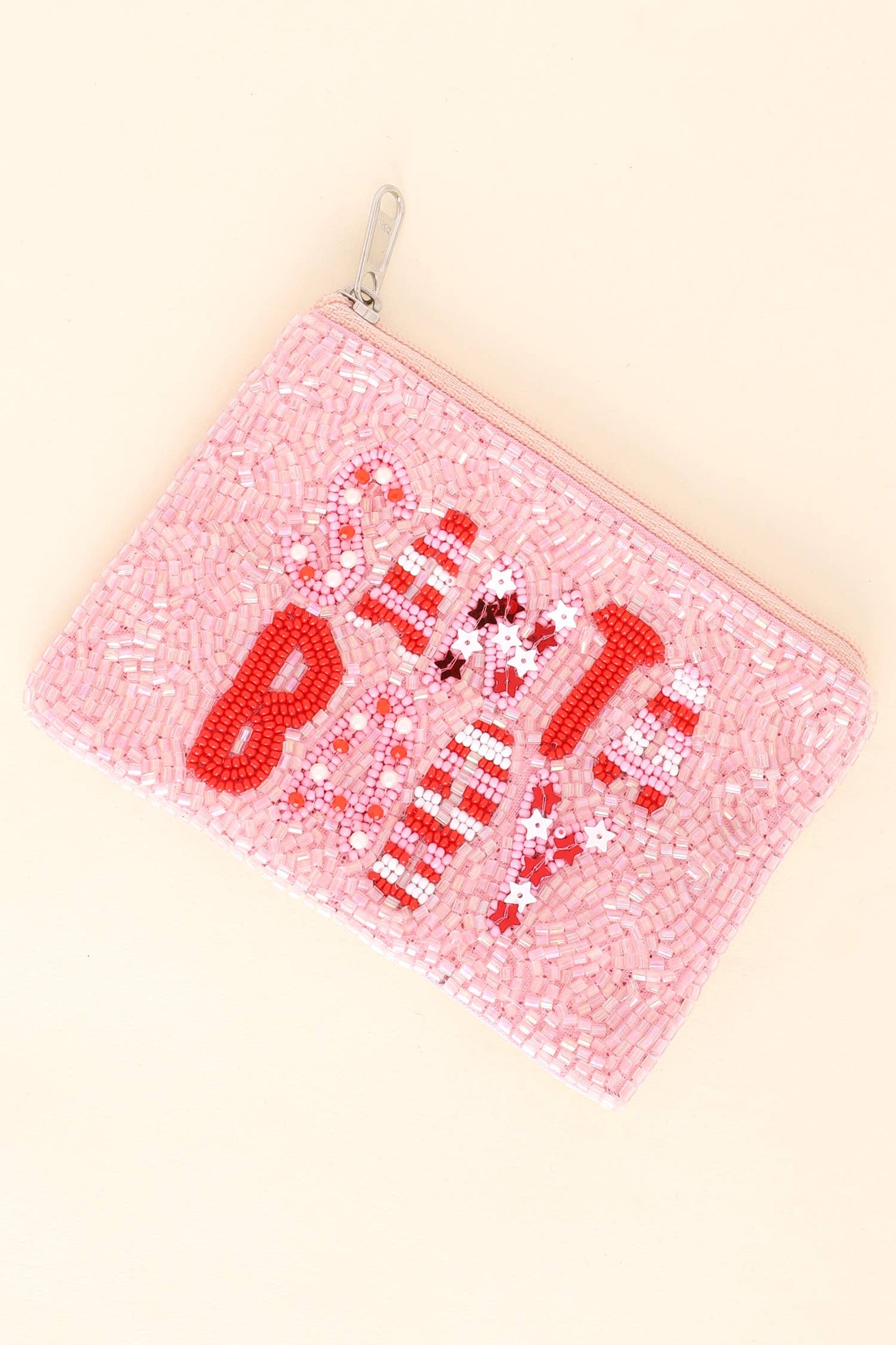 Santa Baby Candy Cane Beaded Coin Bag