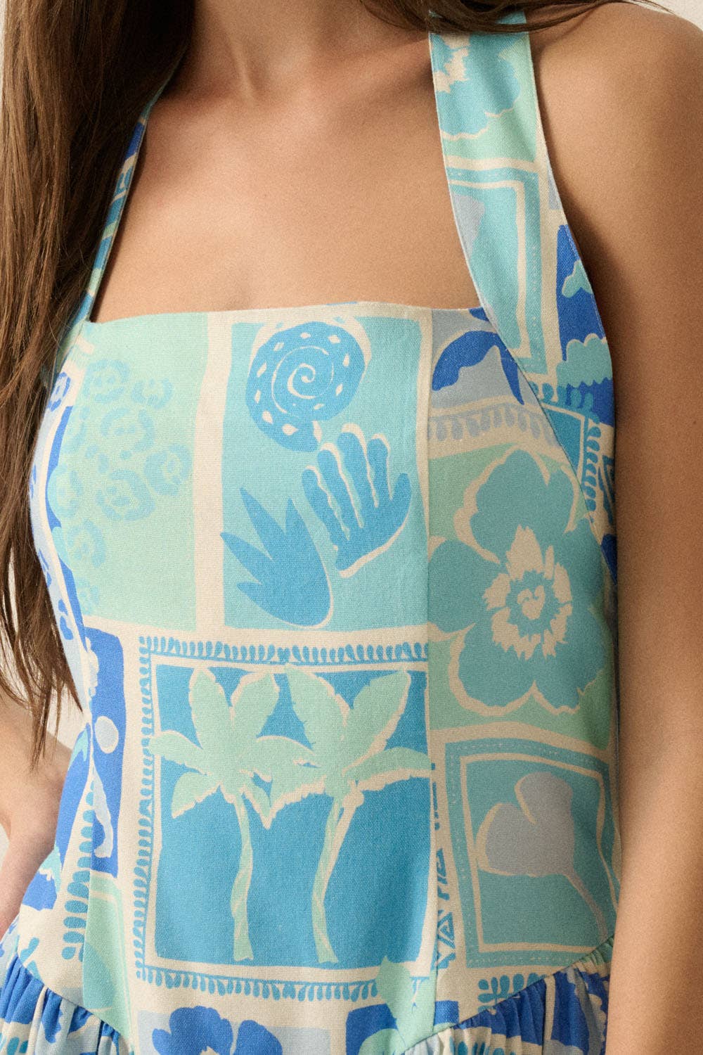 Tropical Floral-Print Halter Drop-Waist Mini Dress