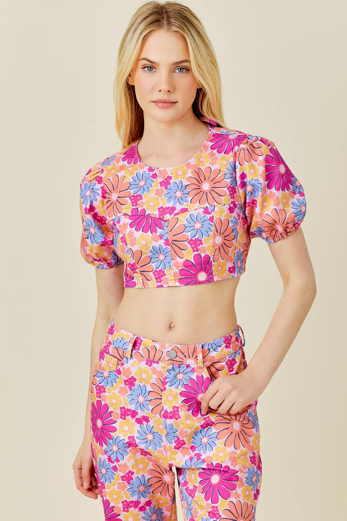 Groovy Denim Puff Sleeve Crop Top