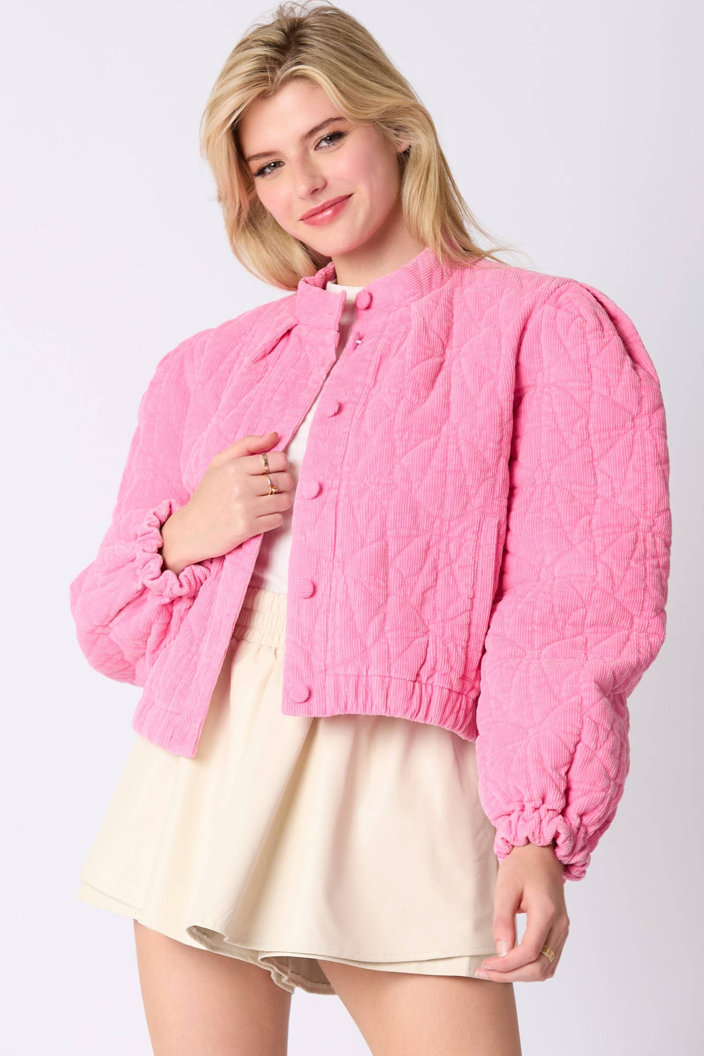 Bow Quilted Padded Corduroy Jacket