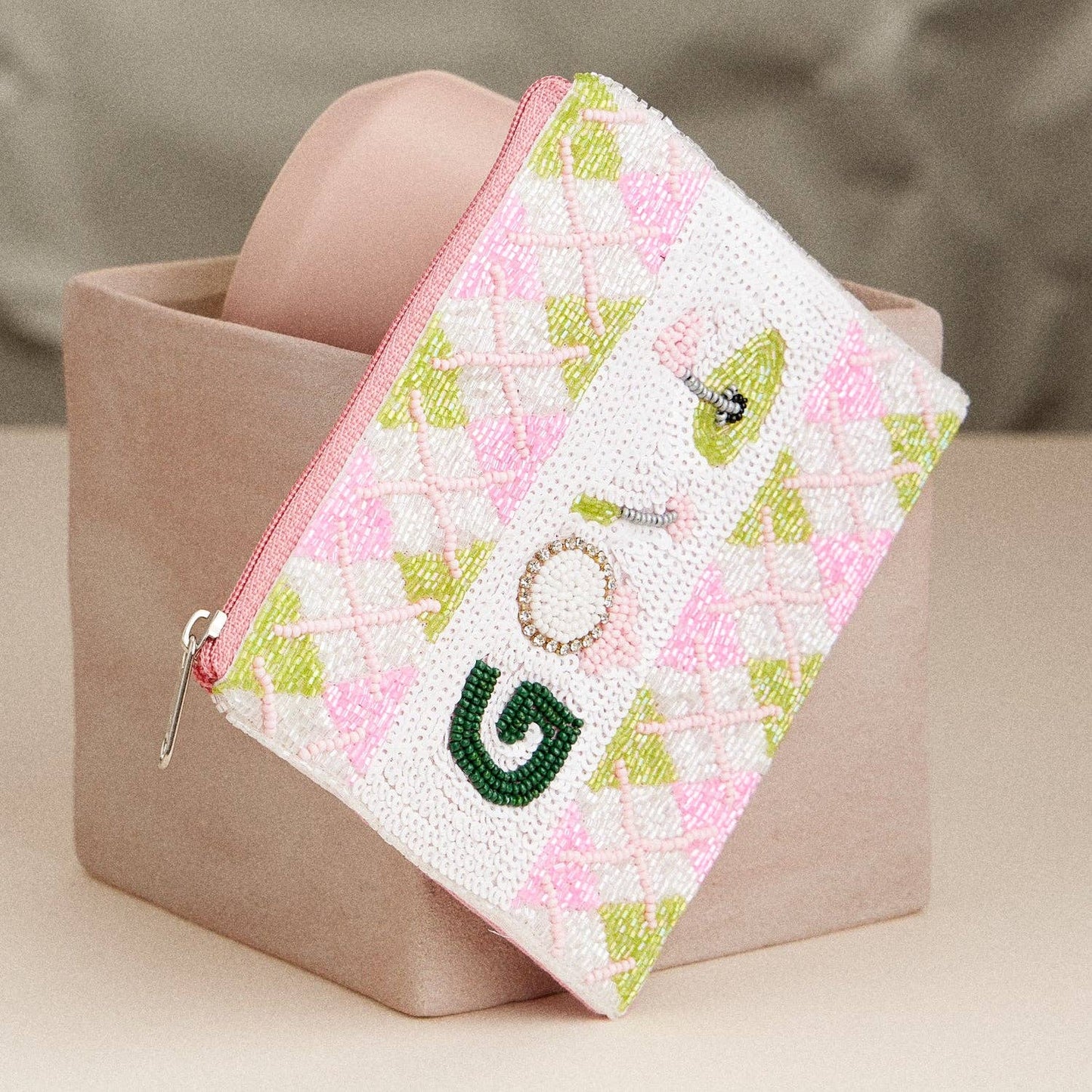 Golf Argyle Beaded Coin Purse