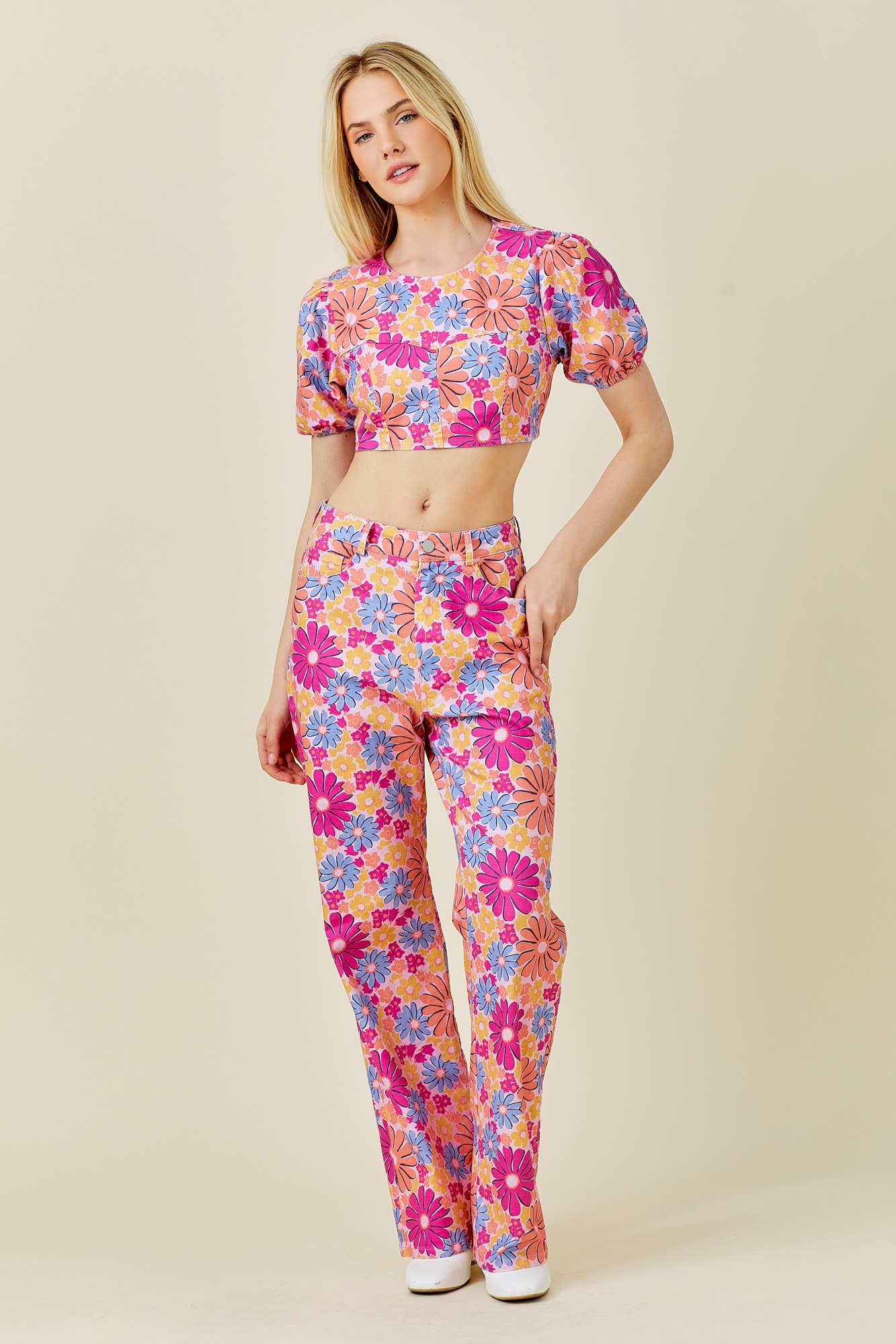 Groovy Denim Puff Sleeve Crop Top