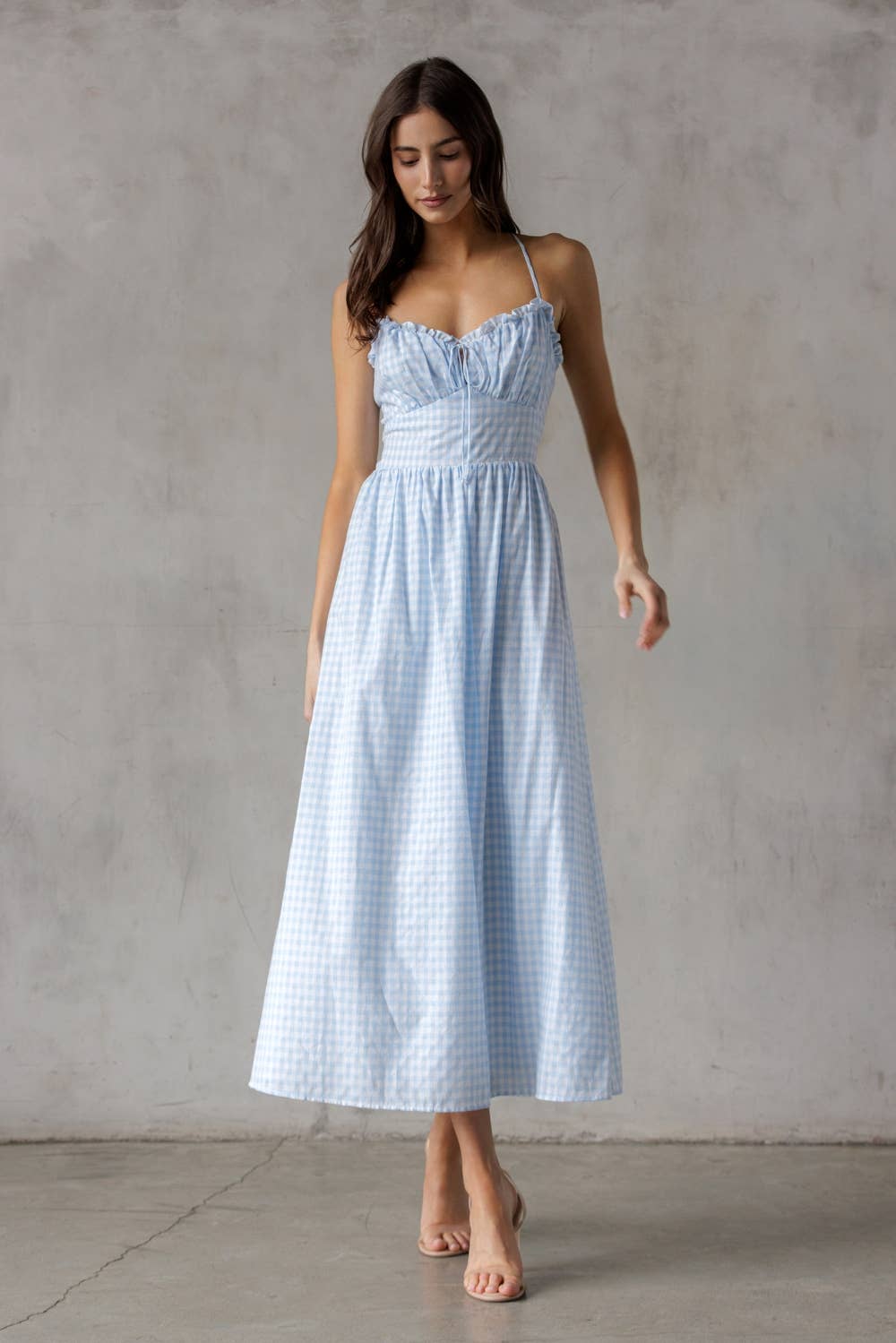 Blue & White Gingham Midi Dress