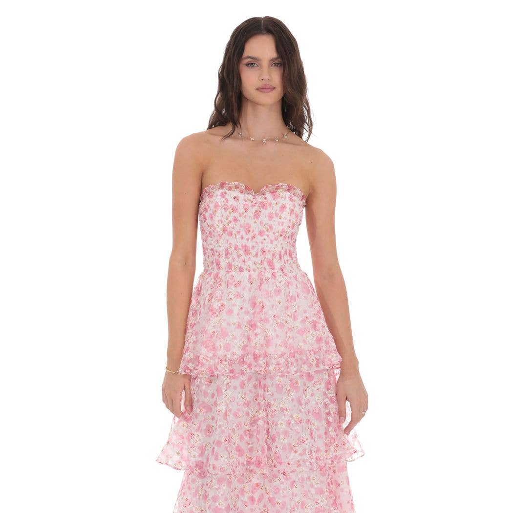 Pink & White Ditsy Floral Maxi Dress