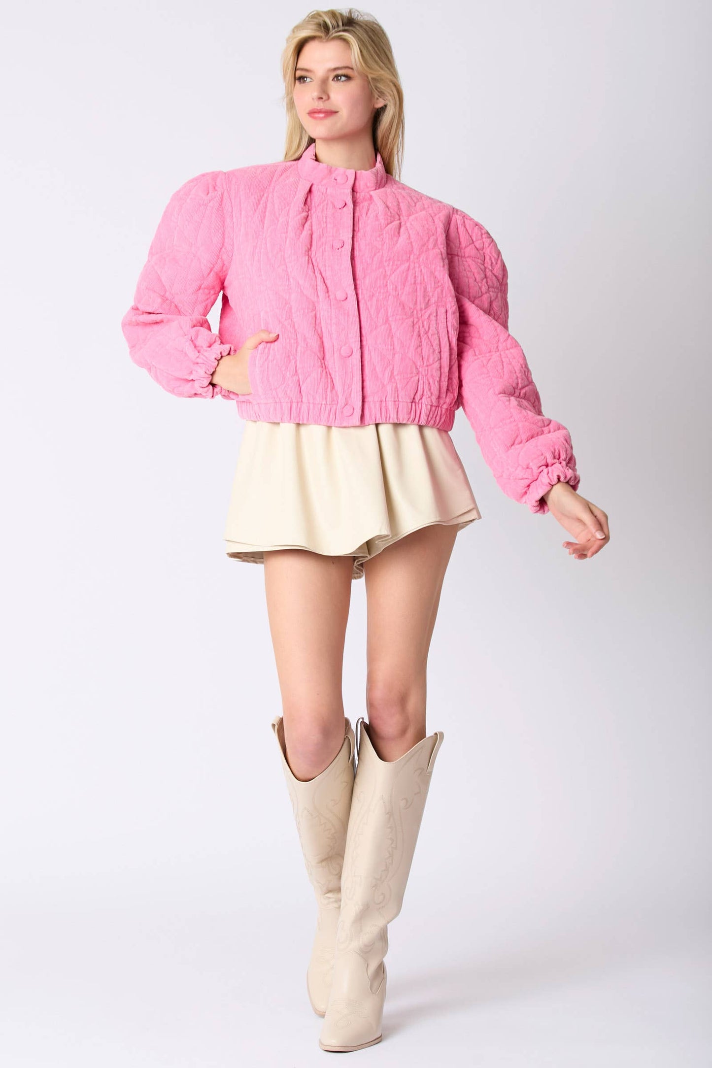 Bow Quilted Padded Corduroy Jacket