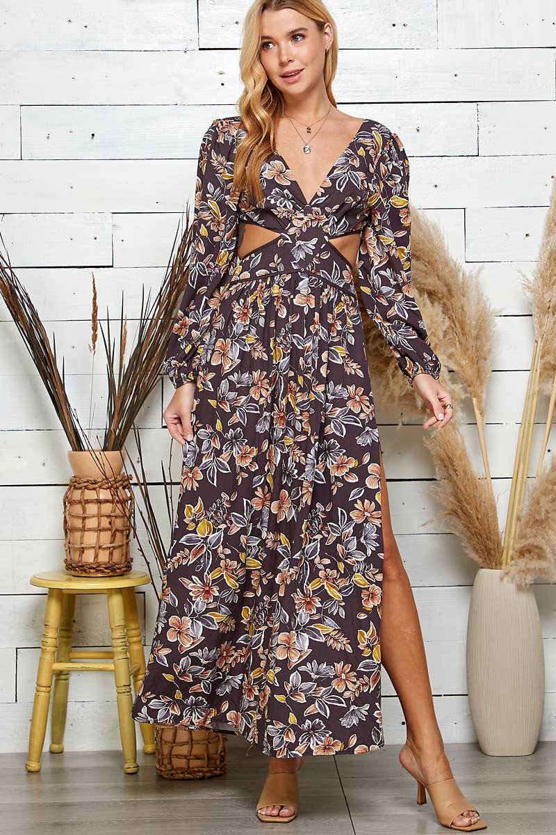 FLORAL PRINT CUT OUT OPEN BACK DRESS