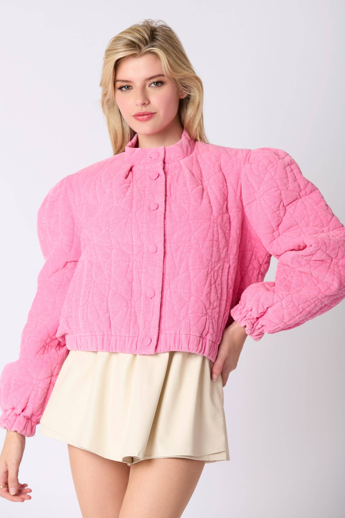 Bow Quilted Padded Corduroy Jacket