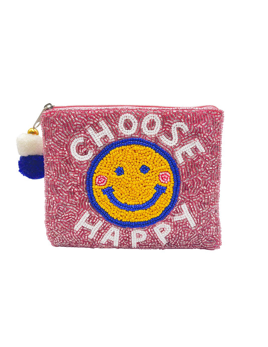 CHOOSE HAPPY Beaded Coin Purse