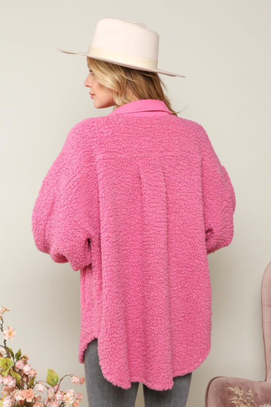 Pretty in Pink Plush Sherpa Shacket