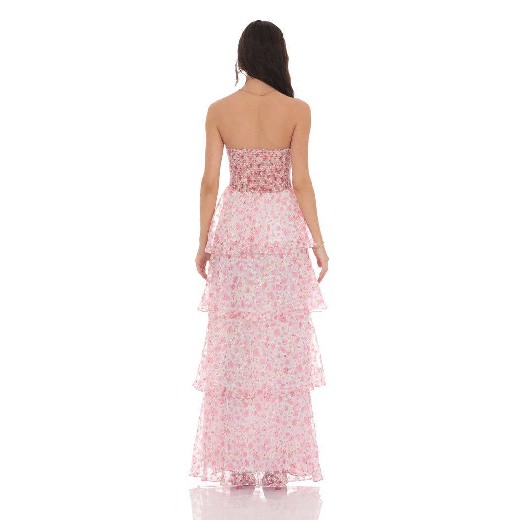 Pink & White Ditsy Floral Maxi Dress