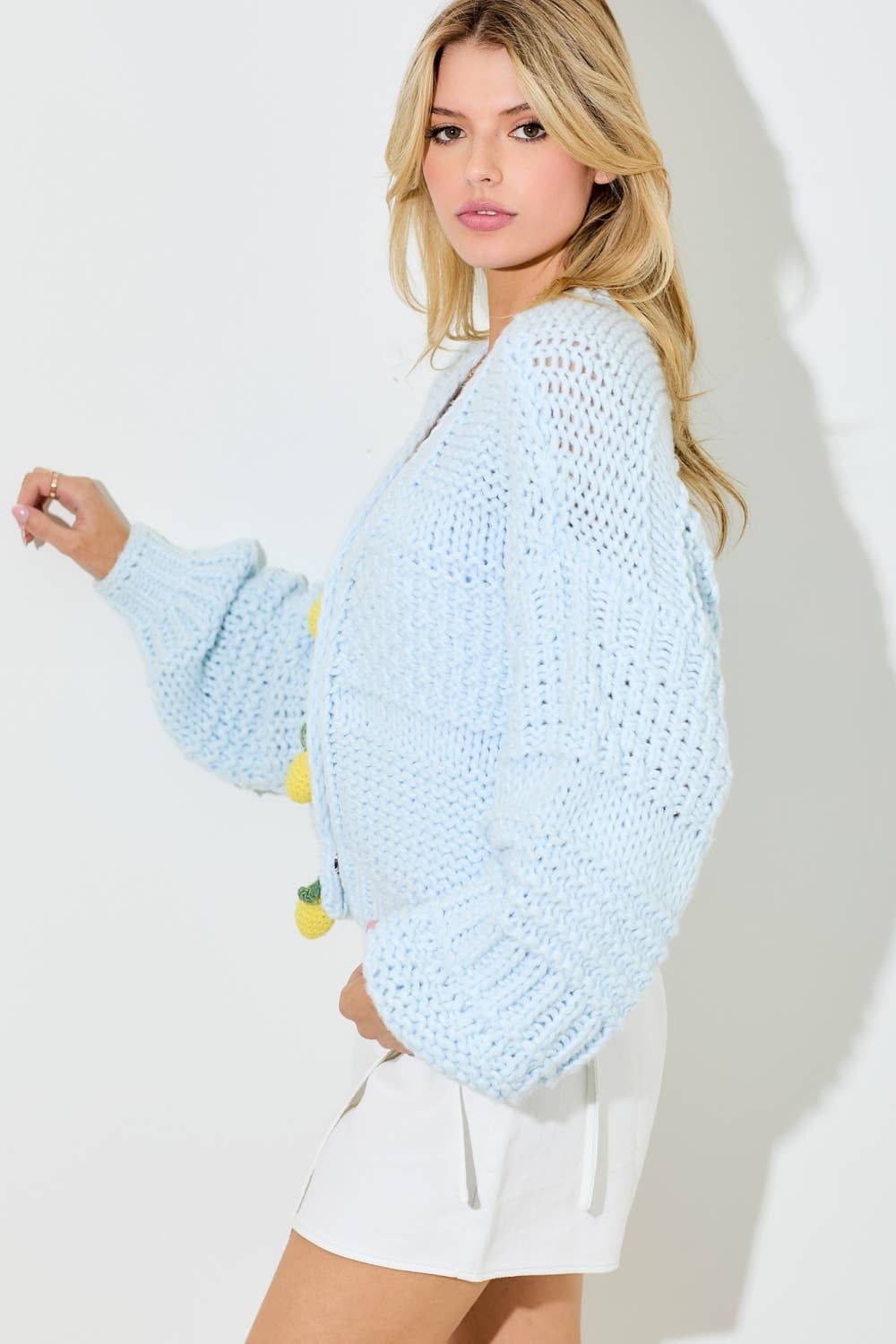 Chunky Knit Lemon Capri Cardigan