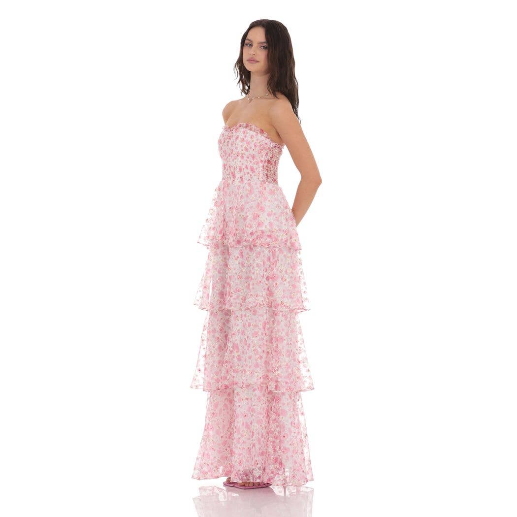 Pink & White Ditsy Floral Maxi Dress