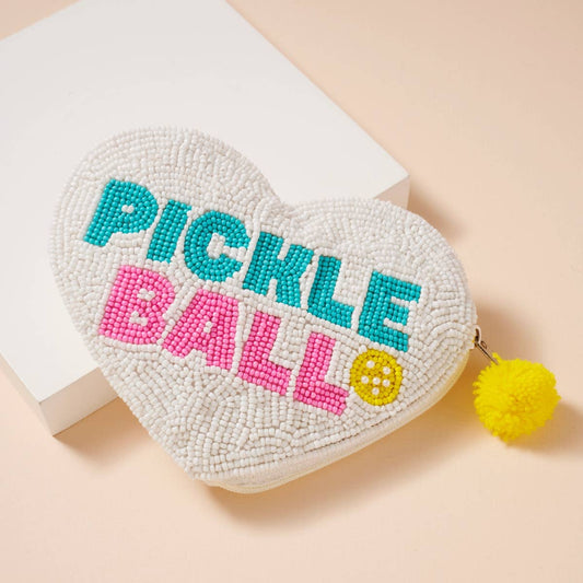 Heart Shaped Pickle Ball Beaded Coin Pouch