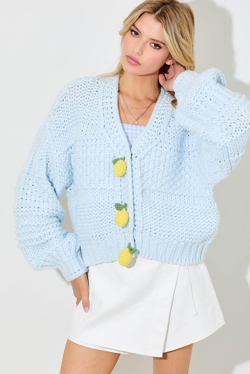 Chunky Knit Lemon Capri Cardigan