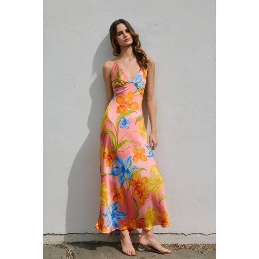 Blushing Blossom Cross Tie Back Maxi Dress
