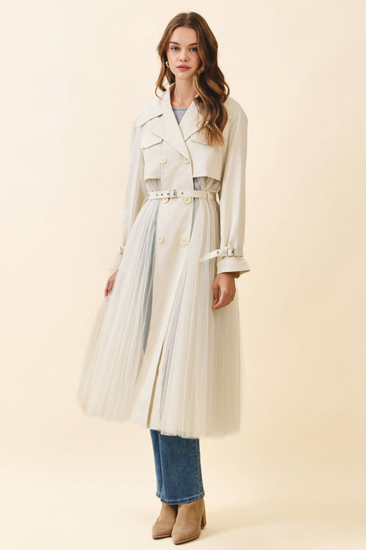 Double Breasted Tulle Classic Trench Coat