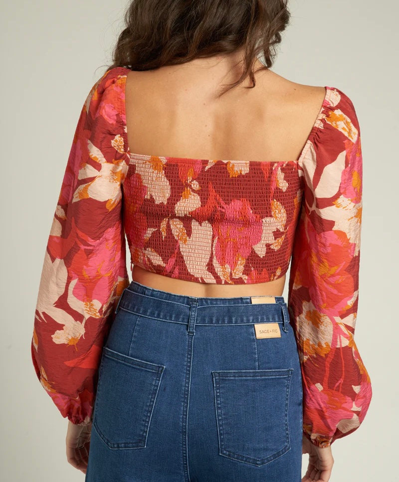 Floral Long Sleeve Crop Top