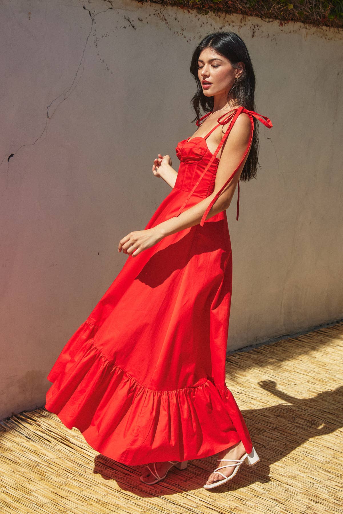 Cotton Poplin Ruched Detail Maxi Dress