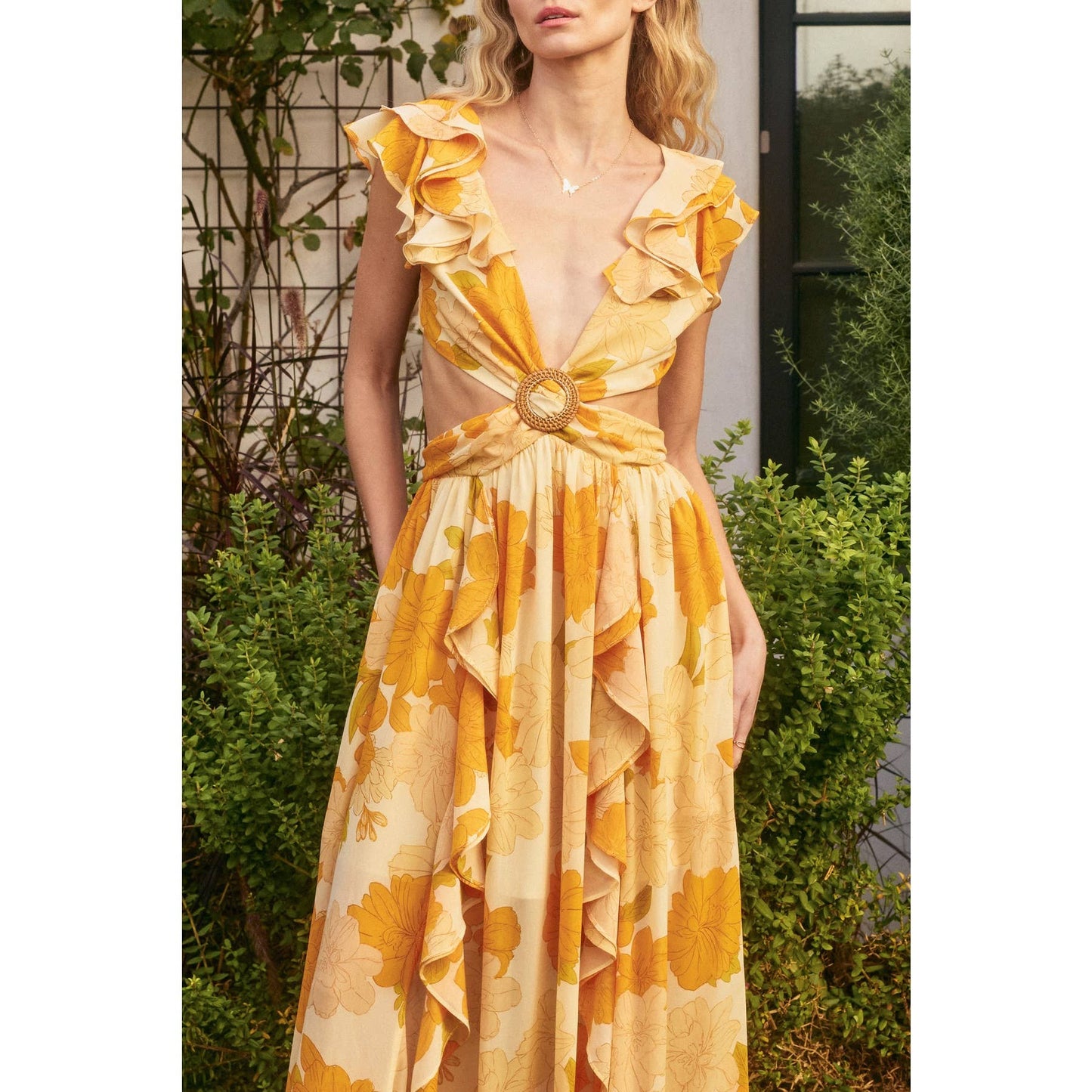 Golden Harvest Open Tie Back Maxi Dress