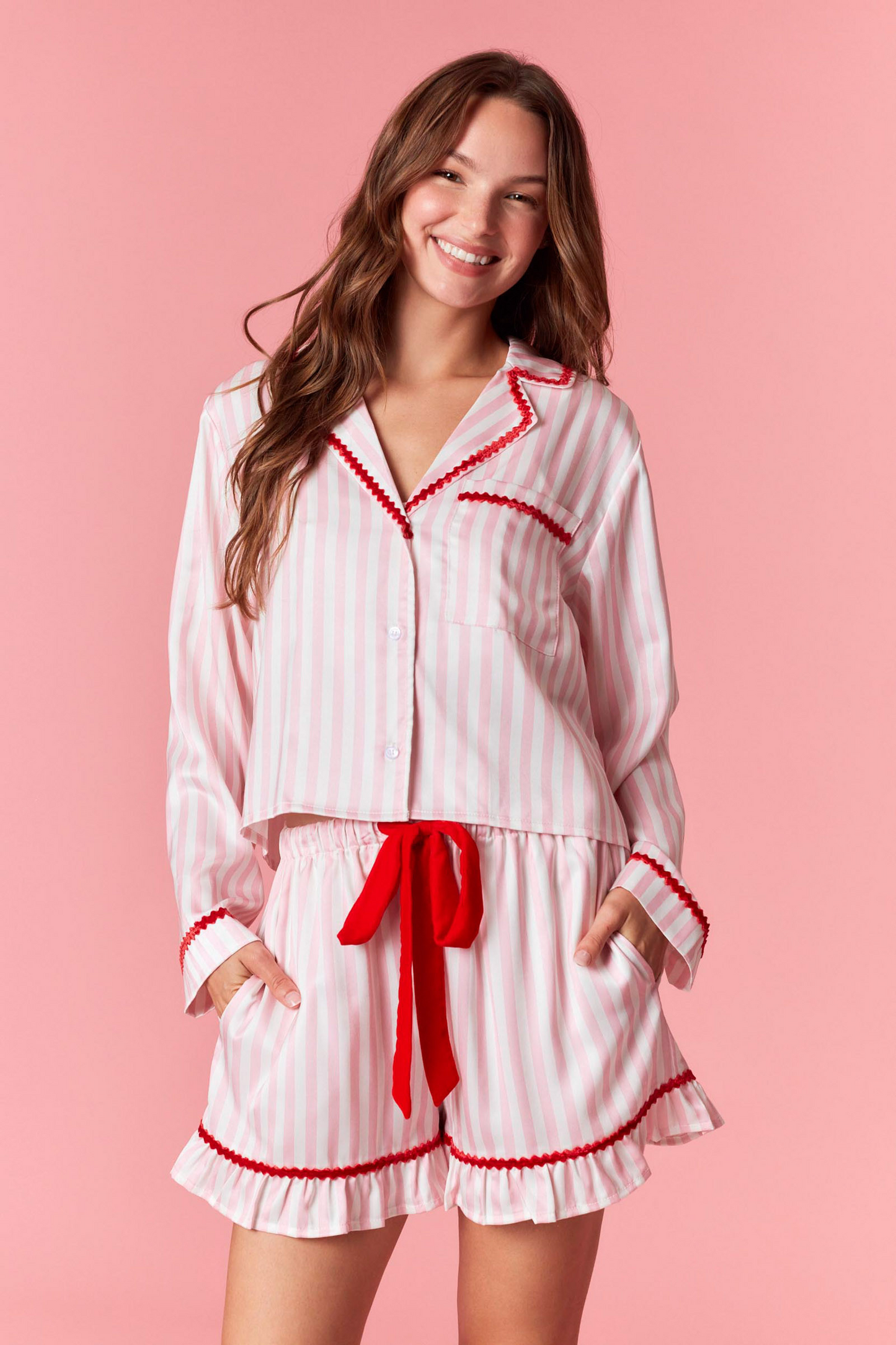 Merry & Bright Pink Striped Pajama Set