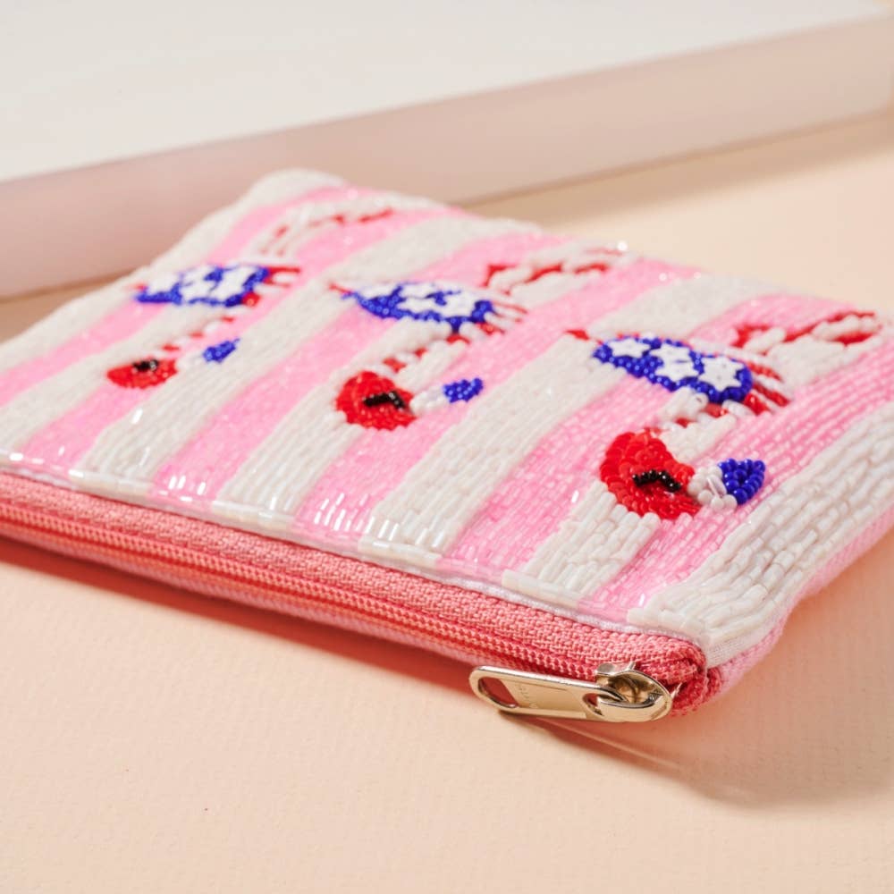 USA Flamingos Beaded Coin Purse