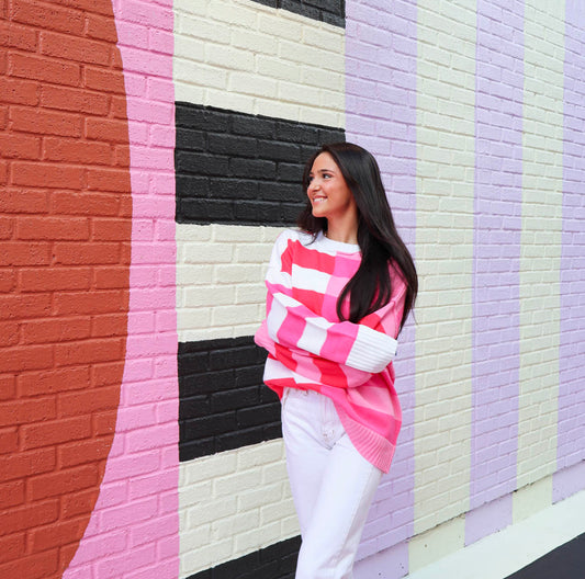 Striped Red & Pink Long Sleeve Sweater