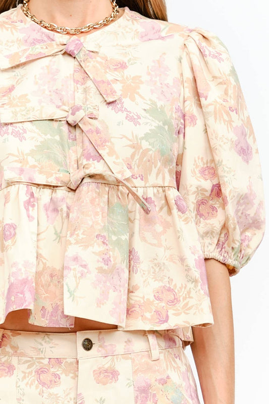 Blush Elora Floral Tie Top