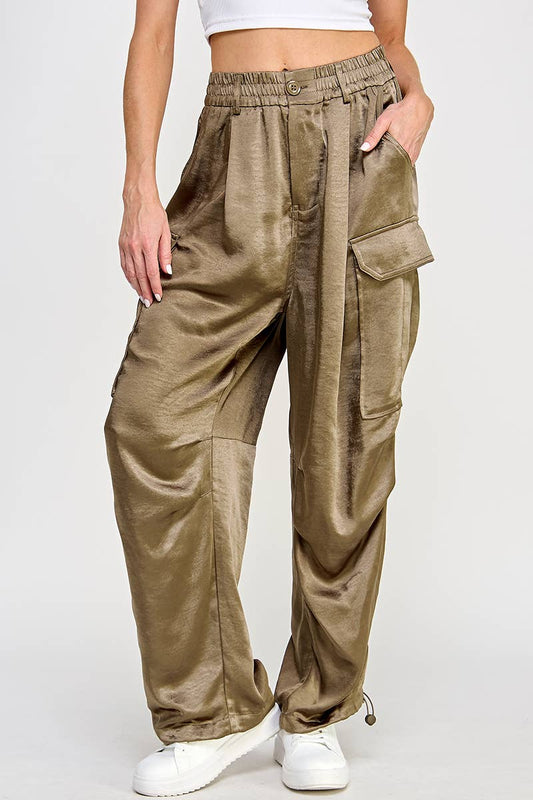 Olive Silky Cargo Pant