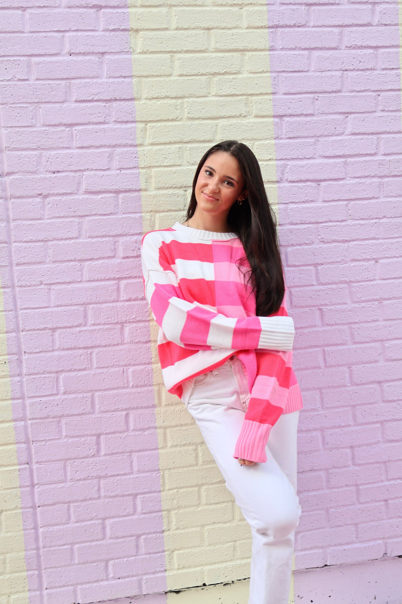 Striped Red & Pink Long Sleeve Sweater
