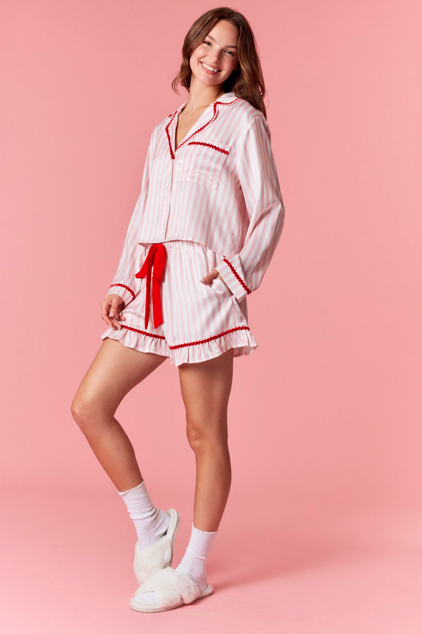 Merry & Bright Pink Striped Pajama Set