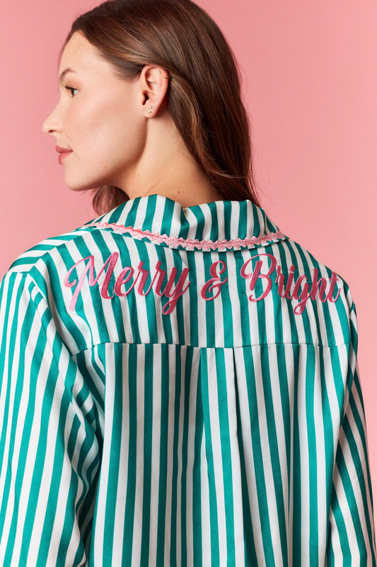 Merry & Bright Green Striped Pajama Set