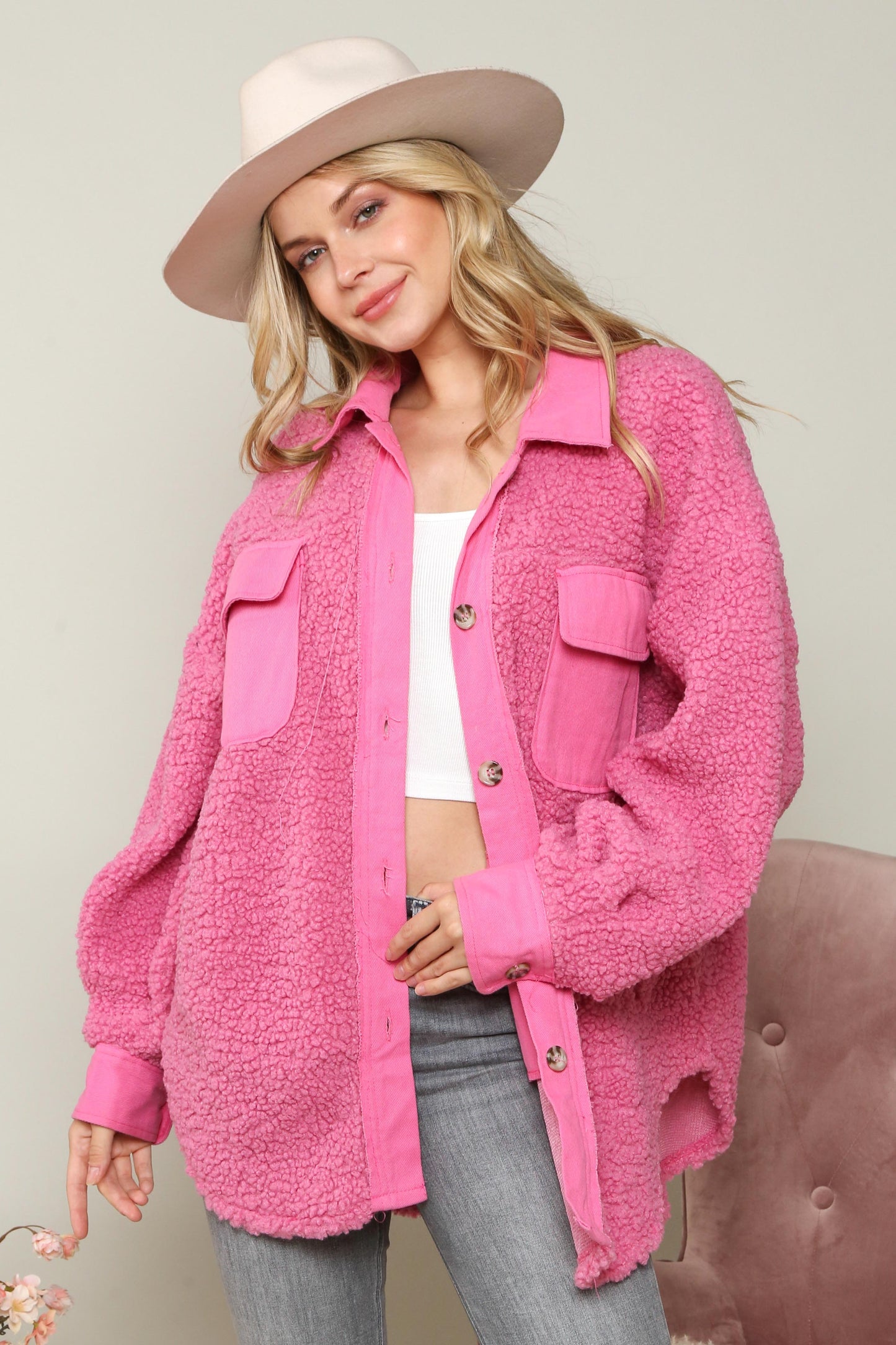 Pretty in Pink Plush Sherpa Shacket