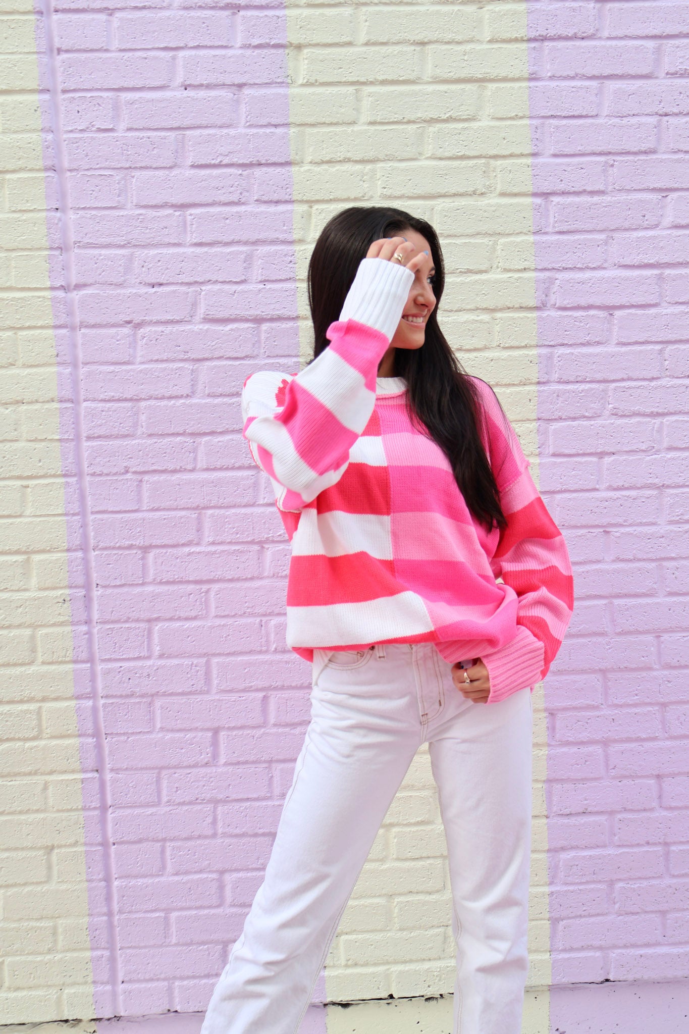 Striped Red & Pink Long Sleeve Sweater