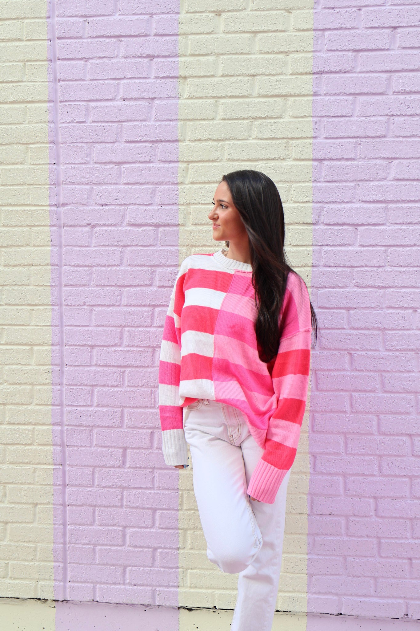 Striped Red & Pink Long Sleeve Sweater