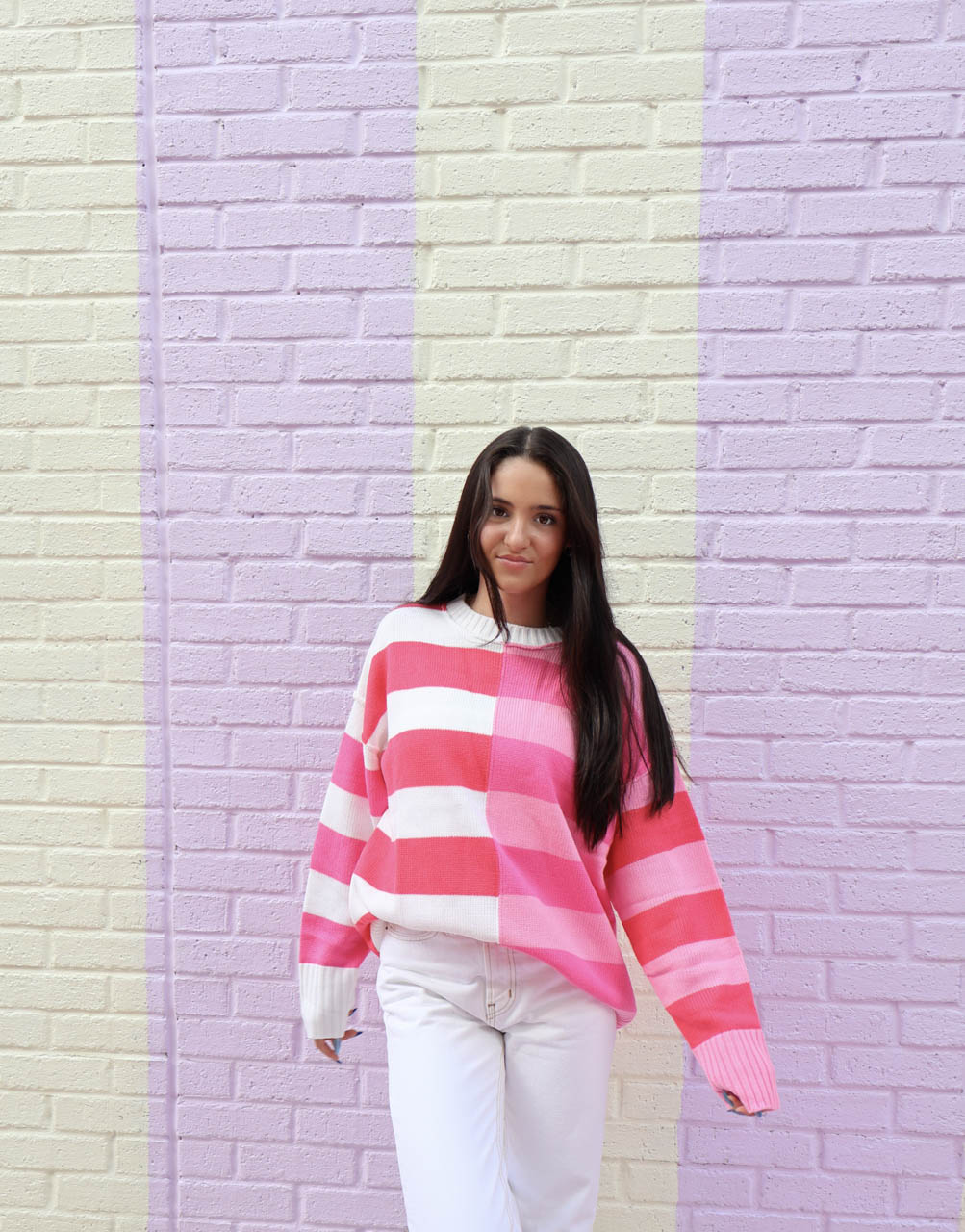 Striped Red & Pink Long Sleeve Sweater