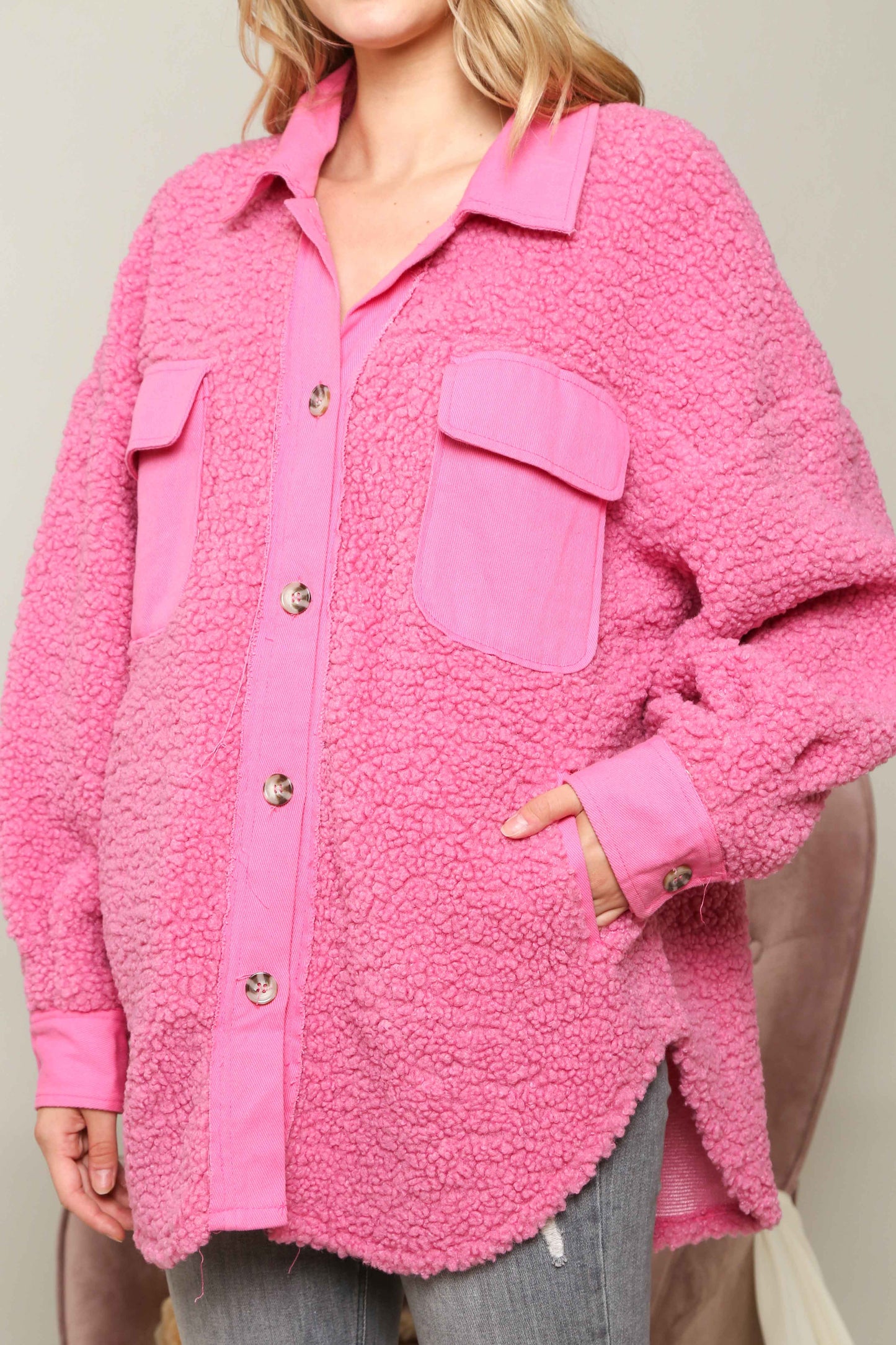 Pretty in Pink Plush Sherpa Shacket