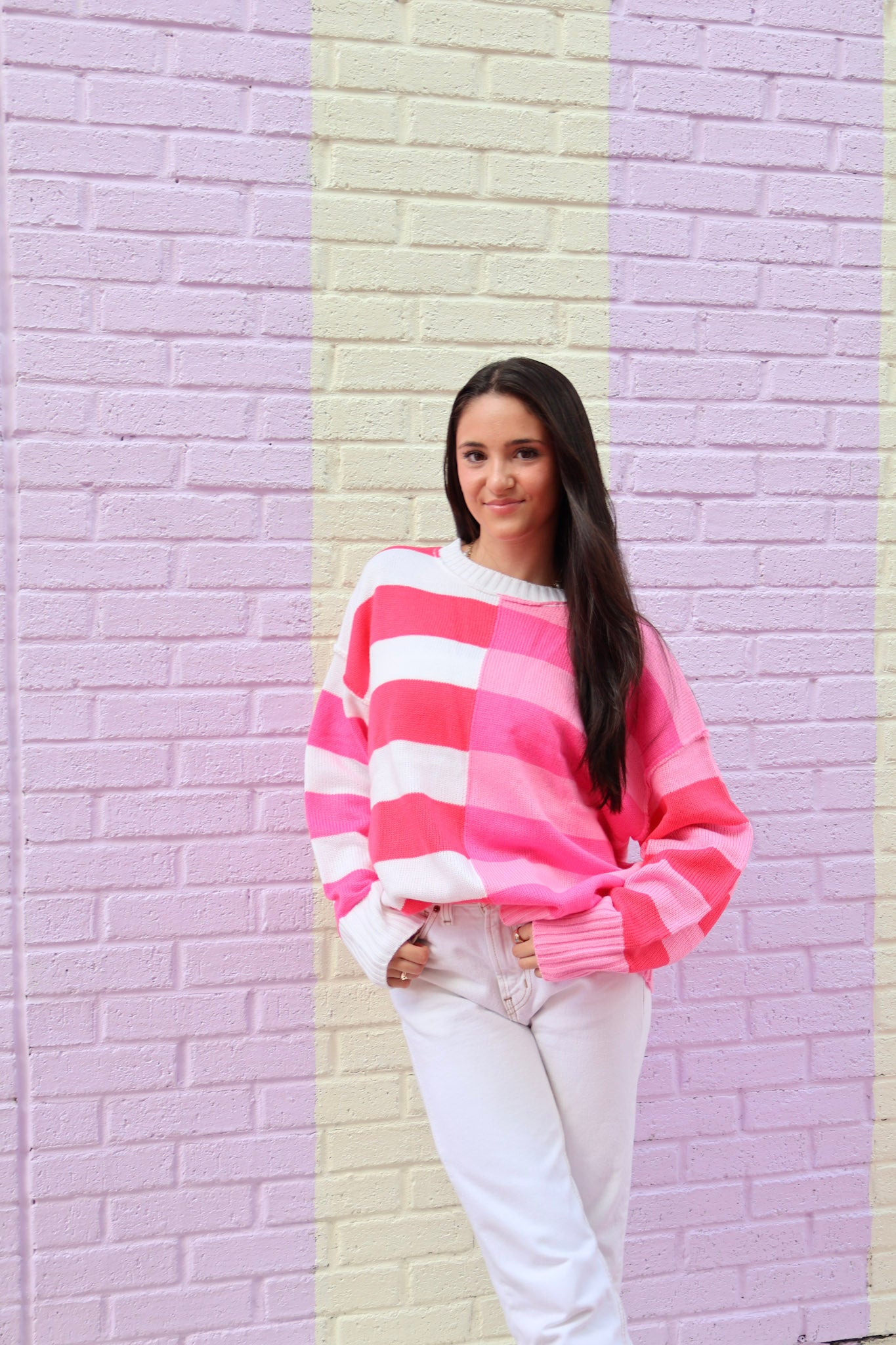 Striped Red & Pink Long Sleeve Sweater